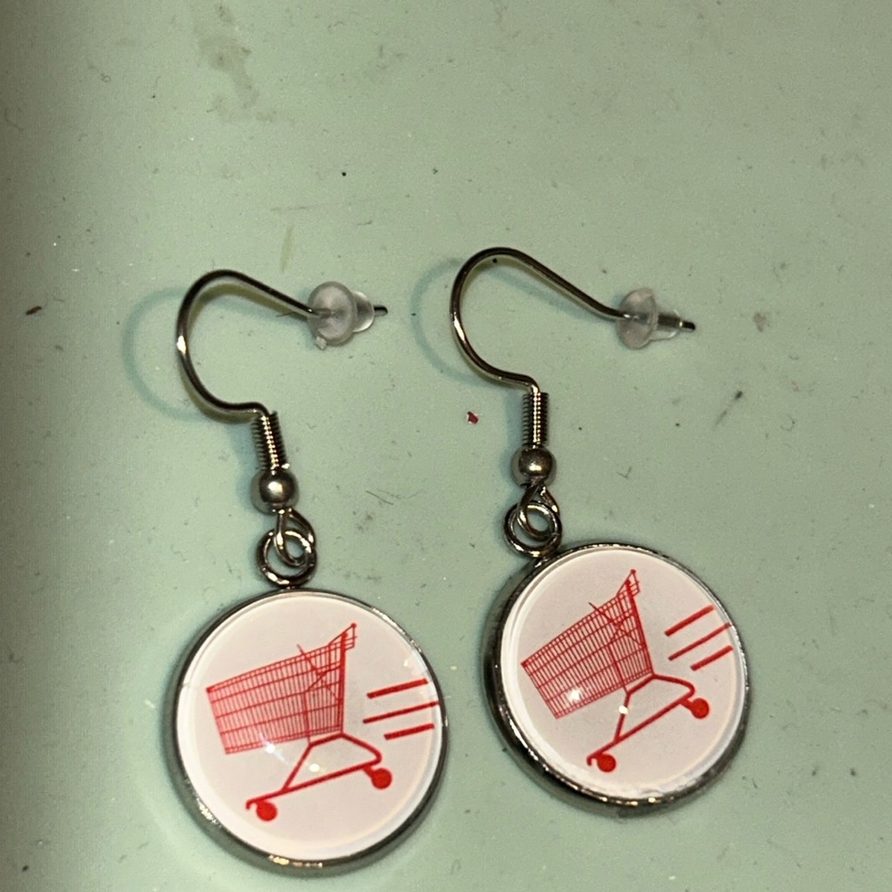 Trader Joe’s earrings 16mm red shopping cart